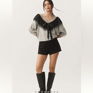 Maeve v neck bow and lace sweater